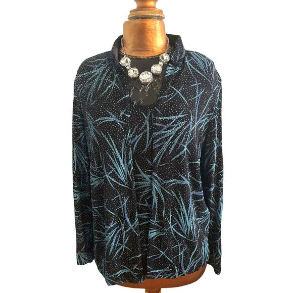 Onyx Nite 2-Piece Jacket & Top Black Blue Turquoise Silver Shimmer Set Sz L EUC - Picture 3 of 9